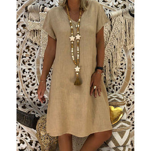 Short Sleeve Medium Skirt V-neck Dress