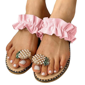 Pineapple Rhinestone sandals women wear flat bottomed women's shoes