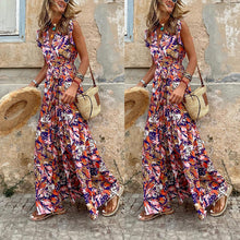 Load image into Gallery viewer, Summer casual women&#39;s print maxi dress sleeveless V-neck swing dress
