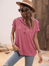 Load image into Gallery viewer, Summer women&#39;s loose hooded button short sleeve T-shirt
