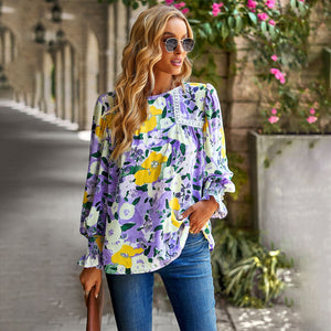 Women's floral temperament top versatile shirt