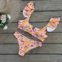 Load image into Gallery viewer, Split bikini three-piece bikini bikini lotus leaf side sling back strap swimsuit
