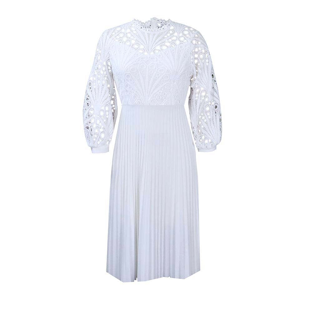 Large size lace crochet sexy openwork pleated dress dress