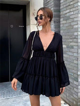 Load image into Gallery viewer, Solid color sexy dark V beach skirt women&#39;s chiffon dress
