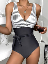 Load image into Gallery viewer, Women&#39;s Triangle One Piece Striped Solid Print Bikini
