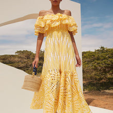Load image into Gallery viewer, Long dress women&#39;s autumn new double ruffle neck embroidered cutout long dress
