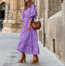 Load image into Gallery viewer, geometric patch puff sleeve dress
