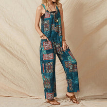 Load image into Gallery viewer, Women&#39;s loose print suspenders vintage casual cotton linen jumpsuit
