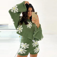 Load image into Gallery viewer, Women&#39;s fashion casual colorful flower sweater knit suit
