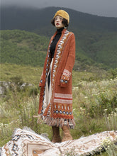 Load image into Gallery viewer, Bohemian fringed cardigan ethnic style mid-length sweater loose knitted coat
