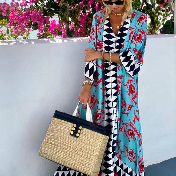 Bohemian summer vacation print maxi dress