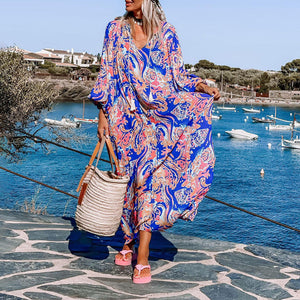 Dress women's autumn long sleeve resort print long dress casual fashion