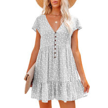 Load image into Gallery viewer, V-neck buttons, small florals, short sleeves, loose casual dress, women&#39;s wear
