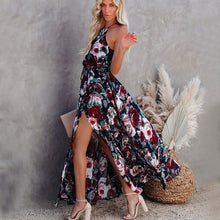 Load image into Gallery viewer, Bohemian print halterneck high slit maxi dress
