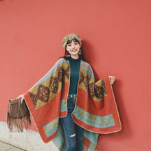 Load image into Gallery viewer, Spring and autumn ethnic style Cape travel warm Tibet imitation cashmere cape oversized Cape scarf
