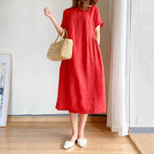 Load image into Gallery viewer, Cotton and linen solid color plus size dress women&#39;s summer loose Japanese mid-length skirt women
