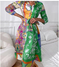 Load image into Gallery viewer, Women&#39;s Lace-Up Print Polo Neck Midi Dress
