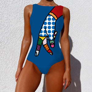 Swimsuit One-piece Bikini Personality Abstract Printed Swimsuit Female Sleeveless Monokini hand