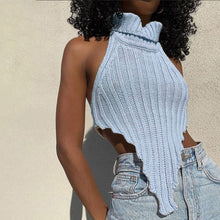 Load image into Gallery viewer, Sexy backless solid color turtleneck irregular knitted vest
