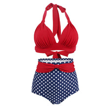 Load image into Gallery viewer, Polka Dot Large Size High Waist Swimsuit Women's Bandage Split Swimsuit Women's Sexy No Steel Rings
