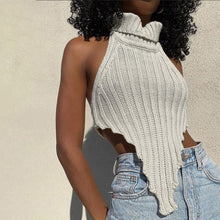 Load image into Gallery viewer, Sexy backless solid color turtleneck irregular knitted vest
