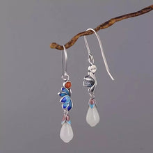 Load image into Gallery viewer, Cloisonne Earrings Female S925 Silver Retro Fashion Lotus Magnolia Flower Imitation Red Earrings
