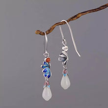 Load image into Gallery viewer, Cloisonne Earrings Female S925 Silver Retro Fashion Lotus Magnolia Flower Imitation Red Earrings
