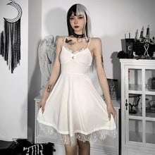 Load image into Gallery viewer, Sexy suspender dress women&#39;s chest and backless lace stitching new short dress
