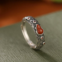 Load image into Gallery viewer, Natural Red Agate Gourd Ring Women&#39;s S925 Sterling Silver Fulu Openwork Retro Design Ring
