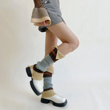 Load image into Gallery viewer, Autumn/winter vintage button opening British American college babes color block contrast stacked knitted sweater leg oversocks
