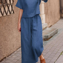Load image into Gallery viewer, New linen casual loose solid color suit two-piece set
