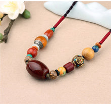 Load image into Gallery viewer, Ethnic style original Handmade Tibetan Jewelry Necklace Vintage multi treasure ceramic beads versatile short collarbone neck chain
