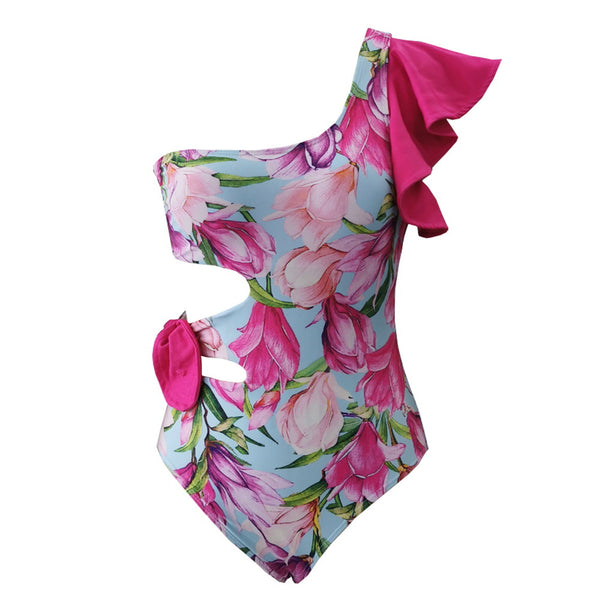 New one-shoulder one-shoulder ruffled waistline strapless swimsuit for women