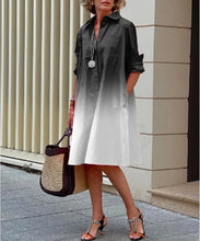 Load image into Gallery viewer, Spring and summer fashion gradient print shirt collar, long sleeve pockets, midi dress
