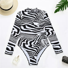 Load image into Gallery viewer, Long sleeve sunscreen swimsuit women leopard print swimsuit
