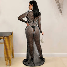 Load image into Gallery viewer, Hot drill women&#39;s mesh see-through long-sleeved slit dress women
