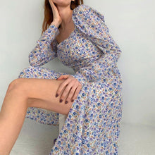 Load image into Gallery viewer, Bohemian idyllic Little Floral long sleeve split dress youth sweet little daisy print
