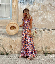 Load image into Gallery viewer, Summer casual women&#39;s print maxi dress sleeveless V-neck swing dress
