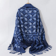 Load image into Gallery viewer, Retro ethnic scarf women&#39;s spring and autumn imitation blue dyed wild literary long summer sun protection holiday shawl scarf
