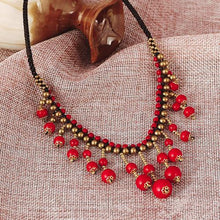 Load image into Gallery viewer, Hair ornament headwear alloy Tibetan Necklace ethnic style fresh gold-plated oil drop color glaze set Pendant Silver Gold Red Green
