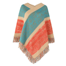 Load image into Gallery viewer, Contrast stripe knitted cape fringed cape
