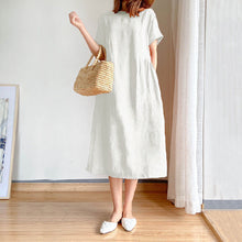 Load image into Gallery viewer, Cotton and linen solid color plus size dress women&#39;s summer loose Japanese mid-length skirt women
