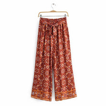 Load image into Gallery viewer, Boho print wide leg pants Elastic waist tie trousers
