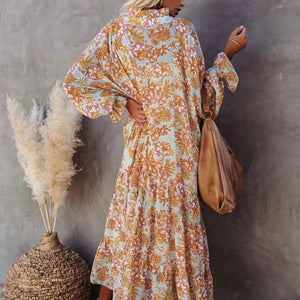 Spring and summer new ladies dress bohemian long skirt small floral beach dress