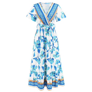 Vintage exotic print maxi dress bohemian seaside resort beach dress plus-size
