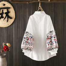 Load image into Gallery viewer, National style heavy industry embroidered white shirt
