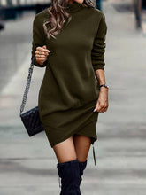 Load image into Gallery viewer, Solid color new high neck long sleeves crossover hem short fashion dress
