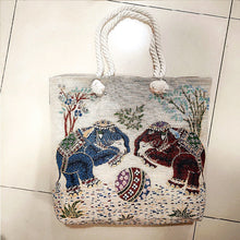 Load image into Gallery viewer, Double-sided Ethnic Style Embroidery Bag Women&#39;s Live Embroidery Peacock Elephant Canvas Bag
