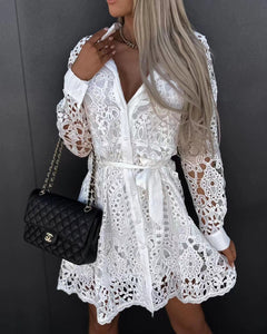 women's fashionable temperament lace mini lace-up dress