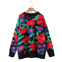 Load image into Gallery viewer, Autumn and winter new large flower embroidery round neck loose long-sleeved knitted sweater pullover women&#39;s
